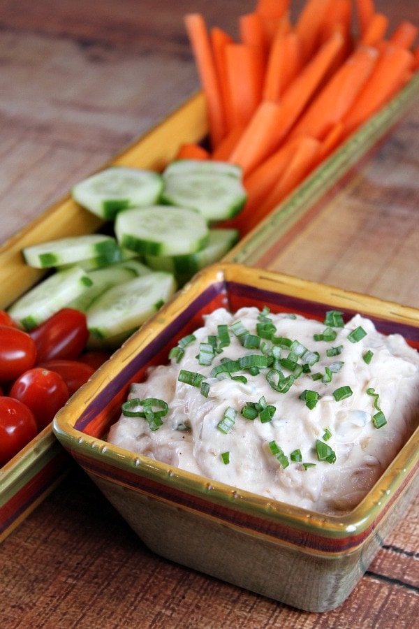 Triple Onion Dip served with vegetables