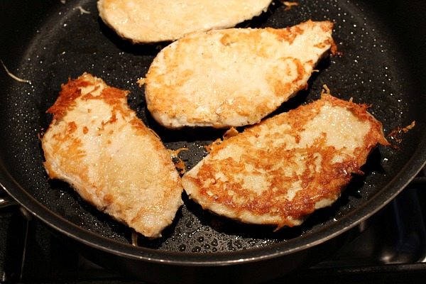 parmesan crusted chicken in skillet