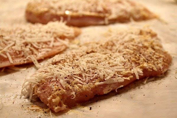 Preparation of parmesan crusted chicken