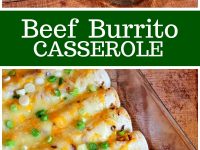 pinterest collage image for beef burrito casserole