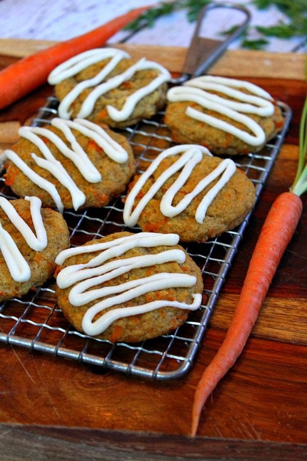 Carrot Cake Cookies with Cream Cheese Frosting on rack