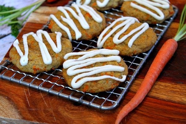 Carrot Cake Cookies with Cream Cheese Frosting on rack