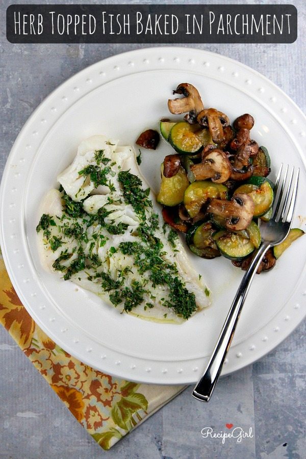 Herb Topped Fish Baked in Parchment recipe from RecipeGirl.com