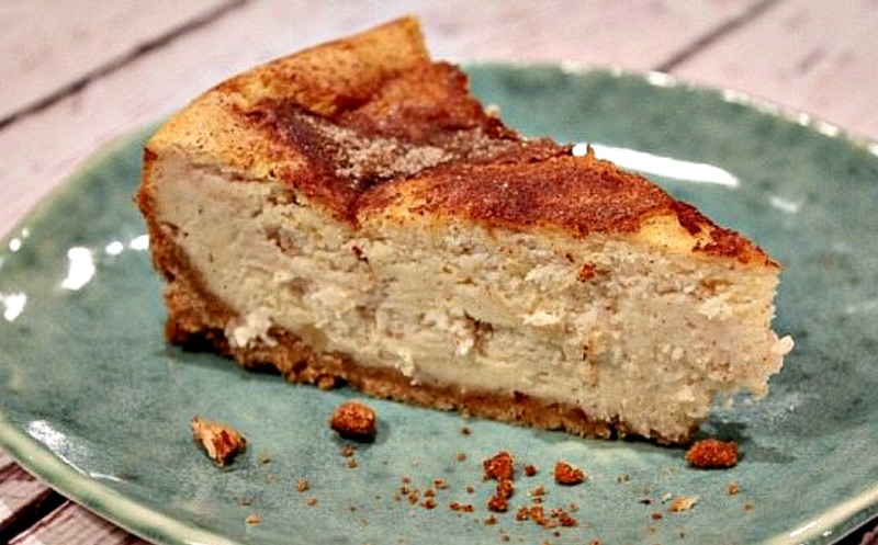 slice of snickerdoodle cheesecake on a plate