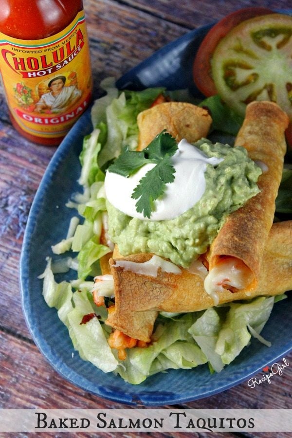 Baked Salmon Taquitos #recipe - RecipeGirl.com