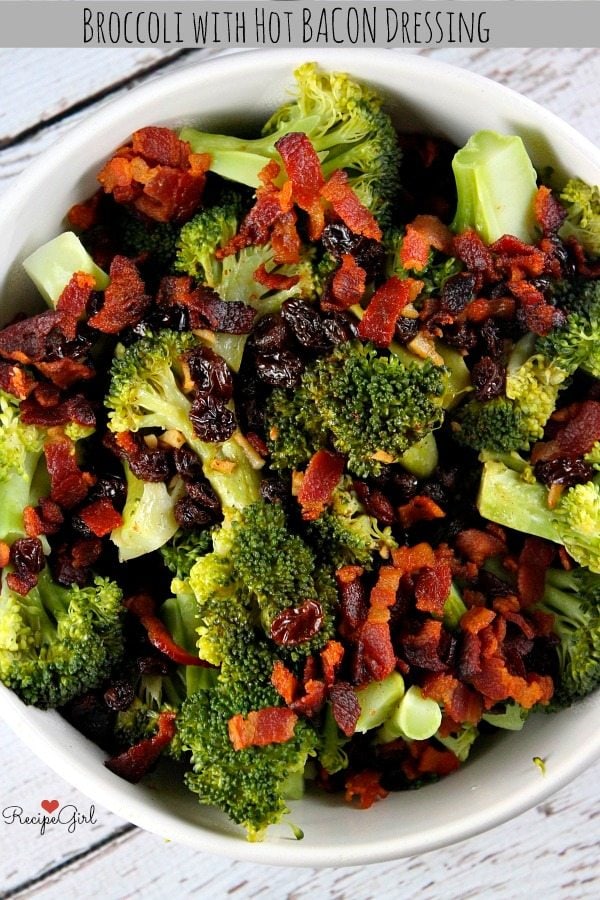 Broccoli with Hot Bacon Dressing in bowl