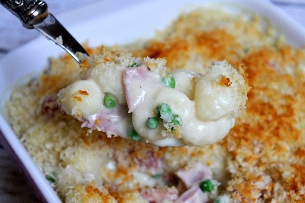 Ham and Cheese Baked Gnocchi recipe from RecipeGirl.com #ham #cheese #gnocchi #recipe #RecipeGirl spoonful of Ham and Swiss Baked Gnocchi