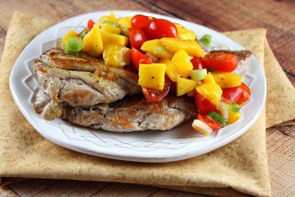 Orange Ginger Pork Cutlets with Mango Tomato Salsa 