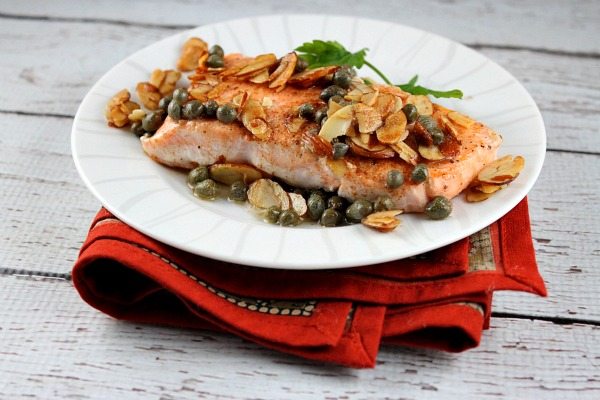 salmon with brown butter, almonds and capers