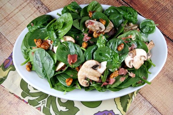 Pinterest collage image for Spinach Salad with Hot Prosciutto Dressing