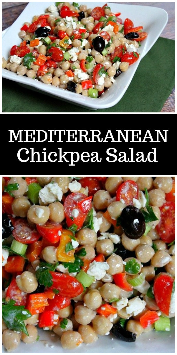 This Mediterranean Chickpea Salad is a super popular, delicious and easy salad recipe from RecipeGirl.com. #mediterranean #chickpea #chickpeas #salad #recipe #greek