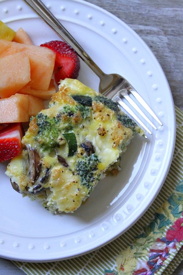 Crustless Brie, Vegetable and Egg Bake recipe from RecipeGirl.com