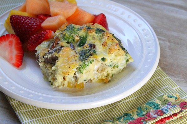 Crustless Brie, Vegetable and Egg Bake recipe from RecipeGirl.com