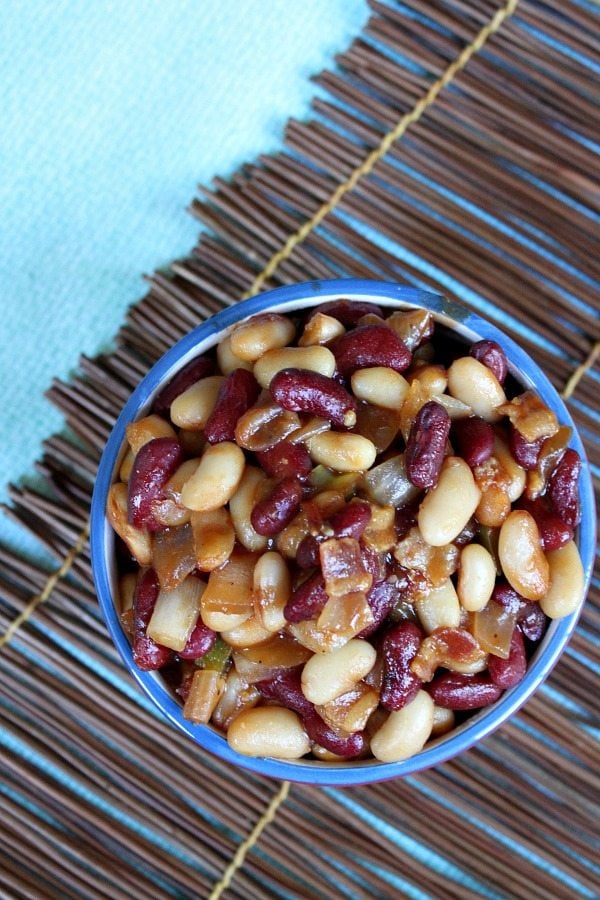 Sweet and Spicy Baked Beans in a bowl