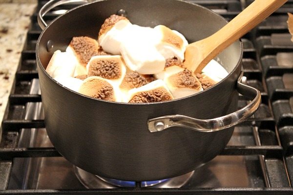 melting toasted marshmallows into an ice cream base for ice cream