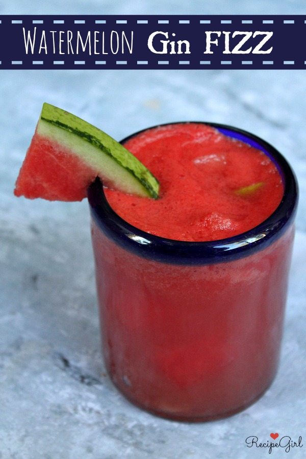 Watermelon Gin Fizz #cocktail #recipe - RecipeGirl.com
