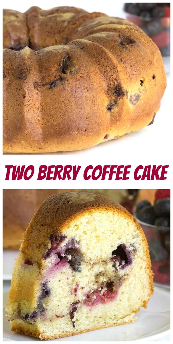 Pinterest collage image for two berry coffee cake