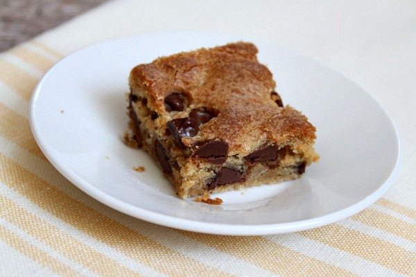 Chocolate Chip Peanut Butter Bar on a white plate