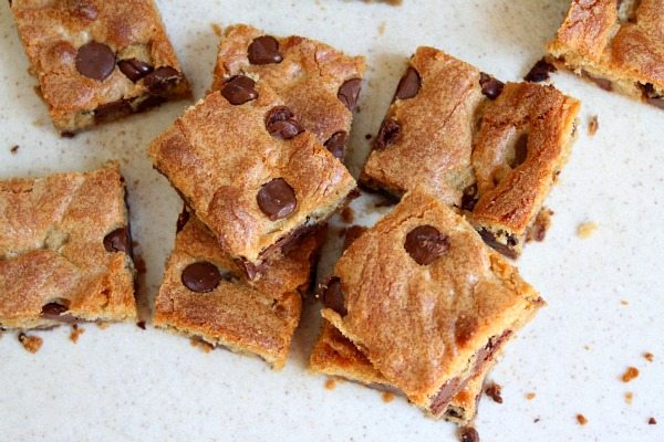 Chocolate Chip Peanut Butter Bars stacked