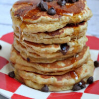 stack of peanut butter pancakes on a plate