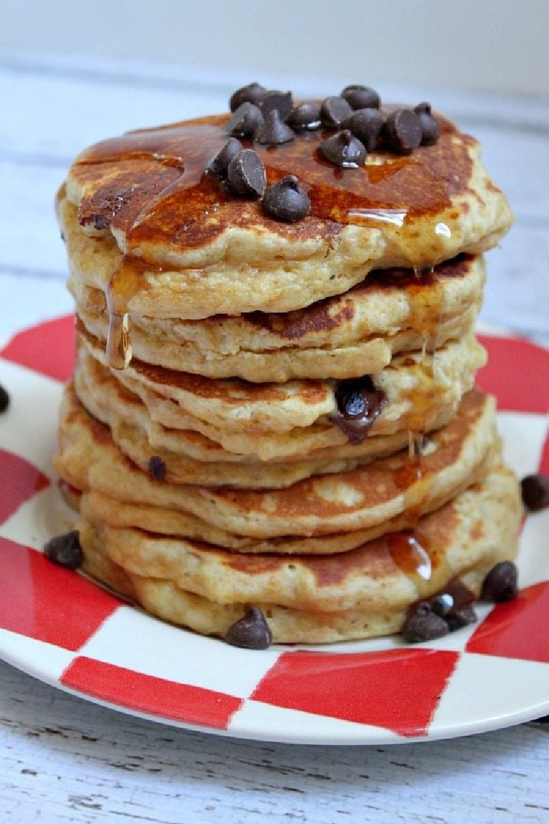 stack of peanut butter pancakes on a plate