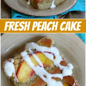 pinterest collage image for fresh peach cake