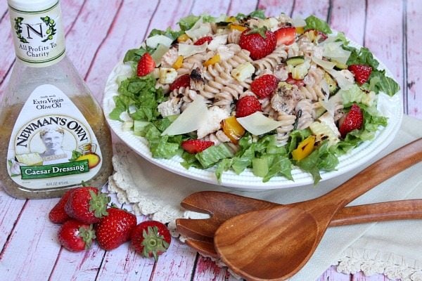 Grilled Chicken and Vegetable Strawberry- Caesar Pasta Salad #recipe