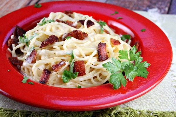 Skillet Pasta Carbonara recipe from RecipeGirl.com Skillet Carbonara