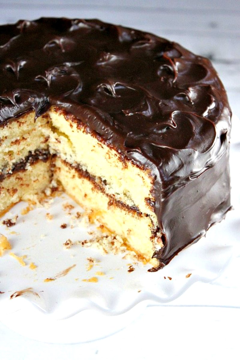 yellow cake with chocolate frosting