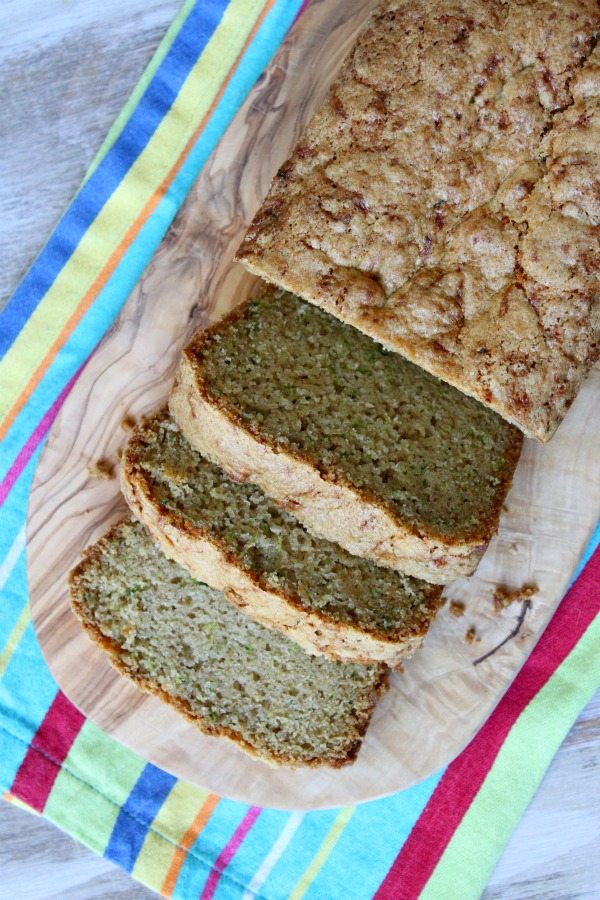 Zucchini bread load sliced on cutting board