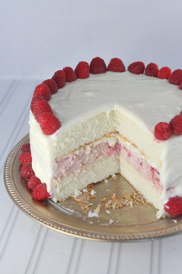 Sliced Raspberry Cheesecake Cake