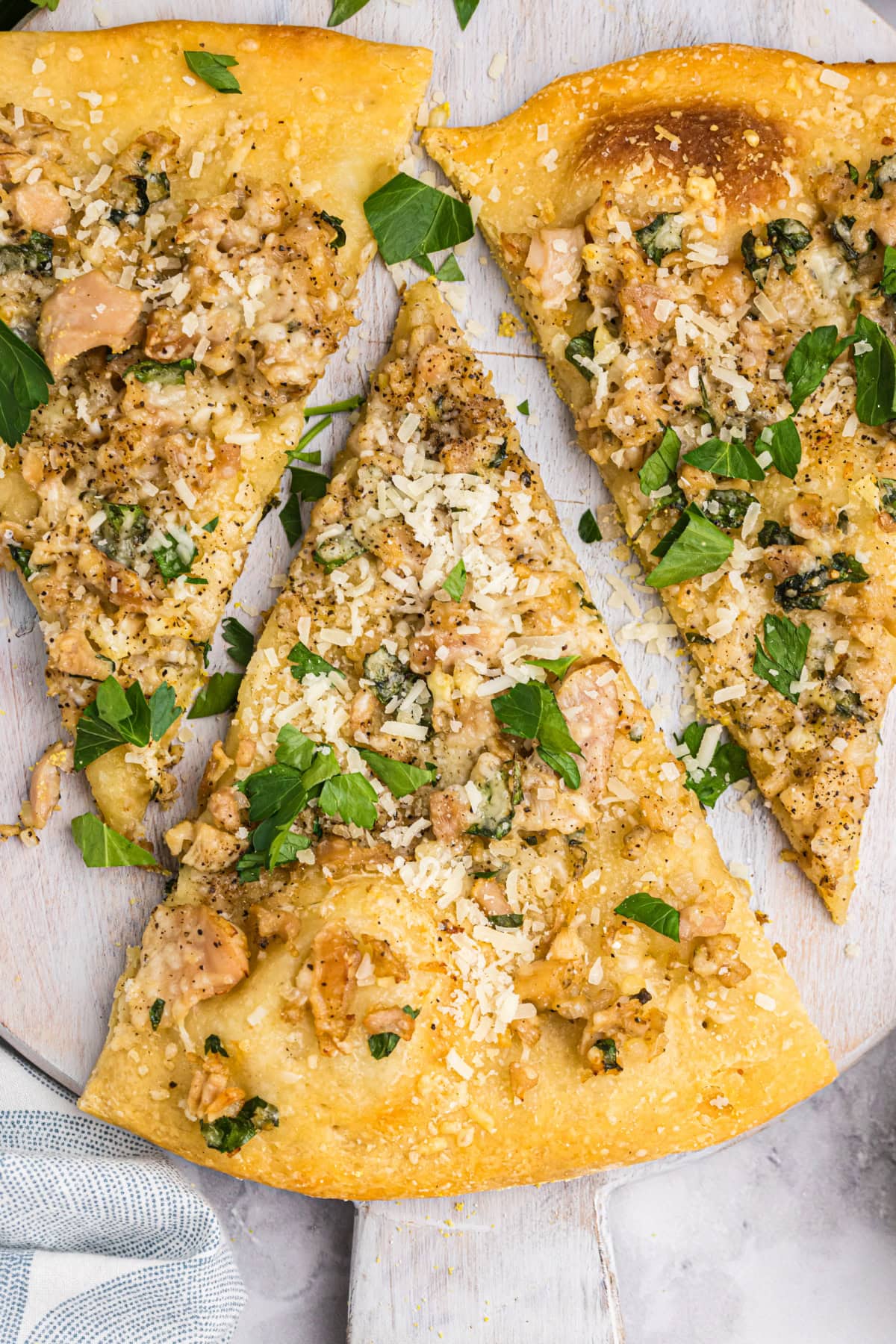 slices of white clam pizza