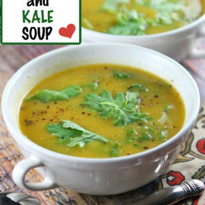 pinterest image for butternut squash and kale soup