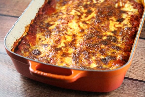Classic Light Lasagna recipe from RecipeGirl.com Classic Light Lasagna in dish