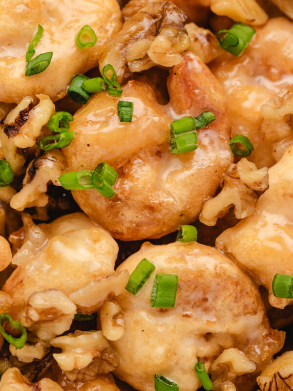 close up honey walnut shrimp