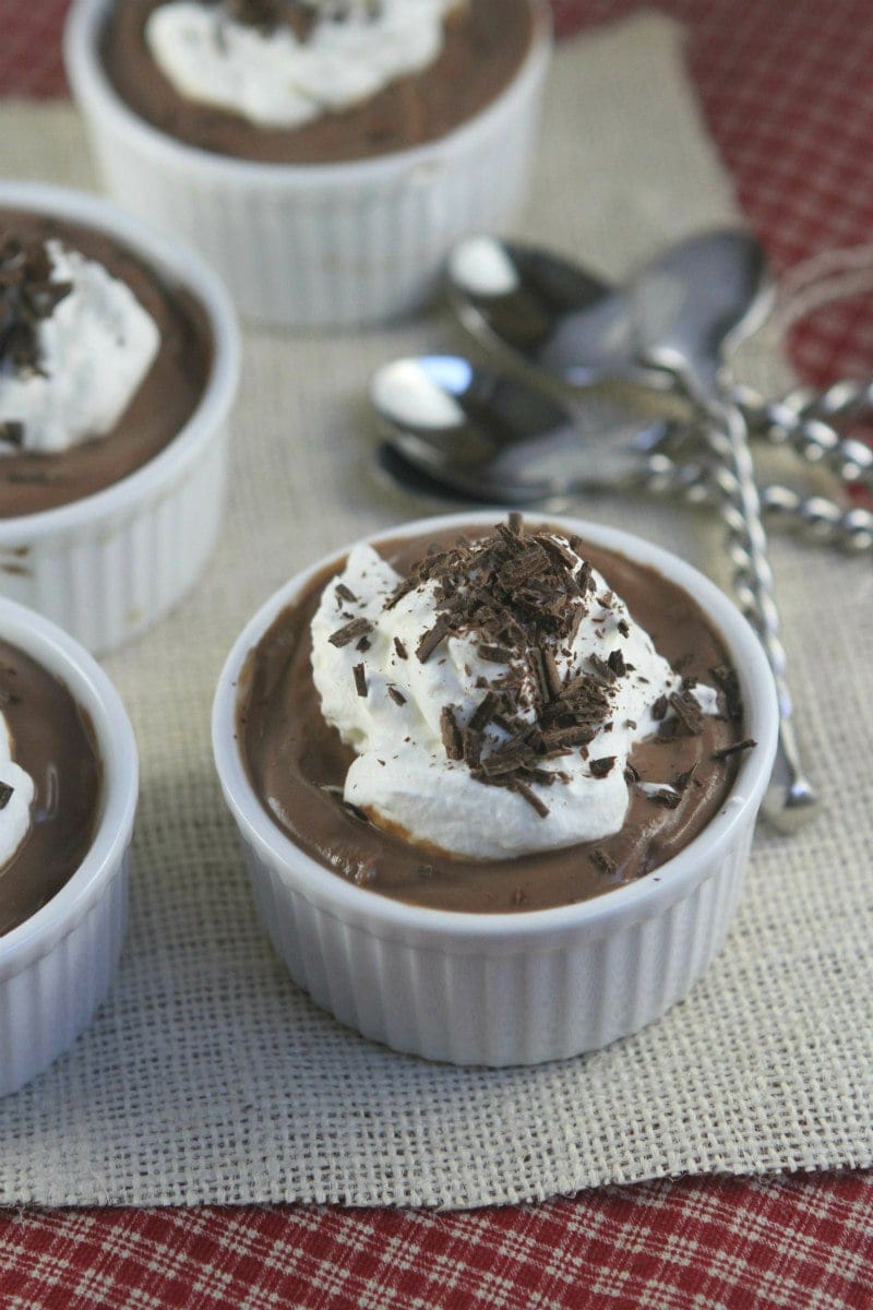 Chocolate Pudding with whipped cream and chocolate shavings