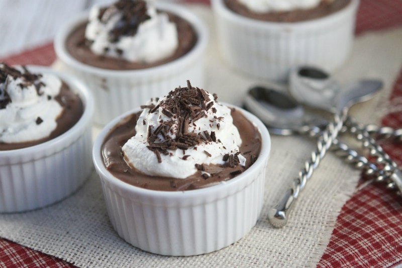 Chocolate Pudding with whipped cream and chocolate shavings