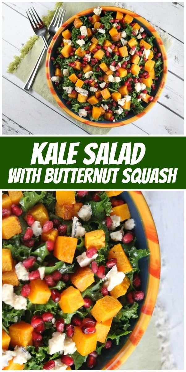 pinterest collage image for kale salad with butternut squash