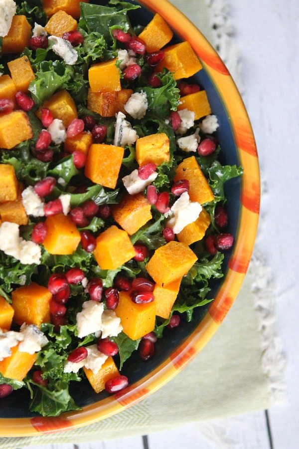 Kale Salad with Butternut Squash in a big bowl