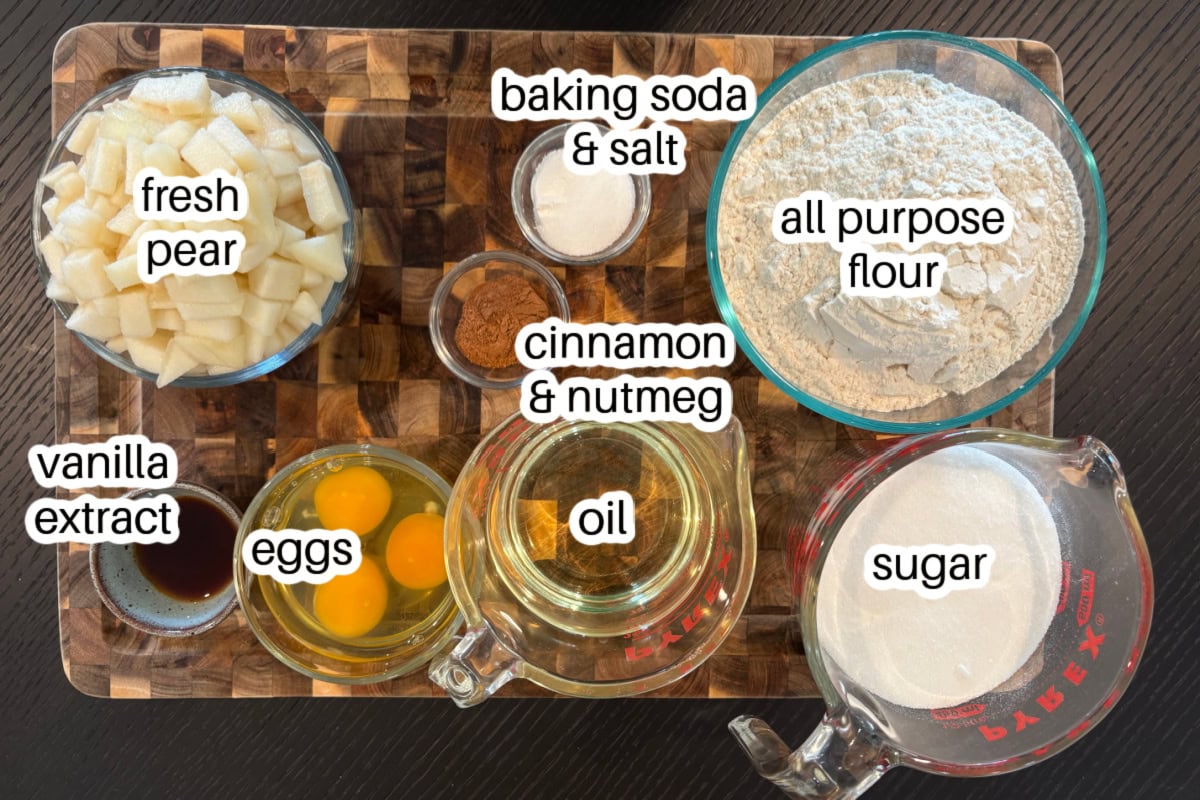 ingredients displayed for making pear bread