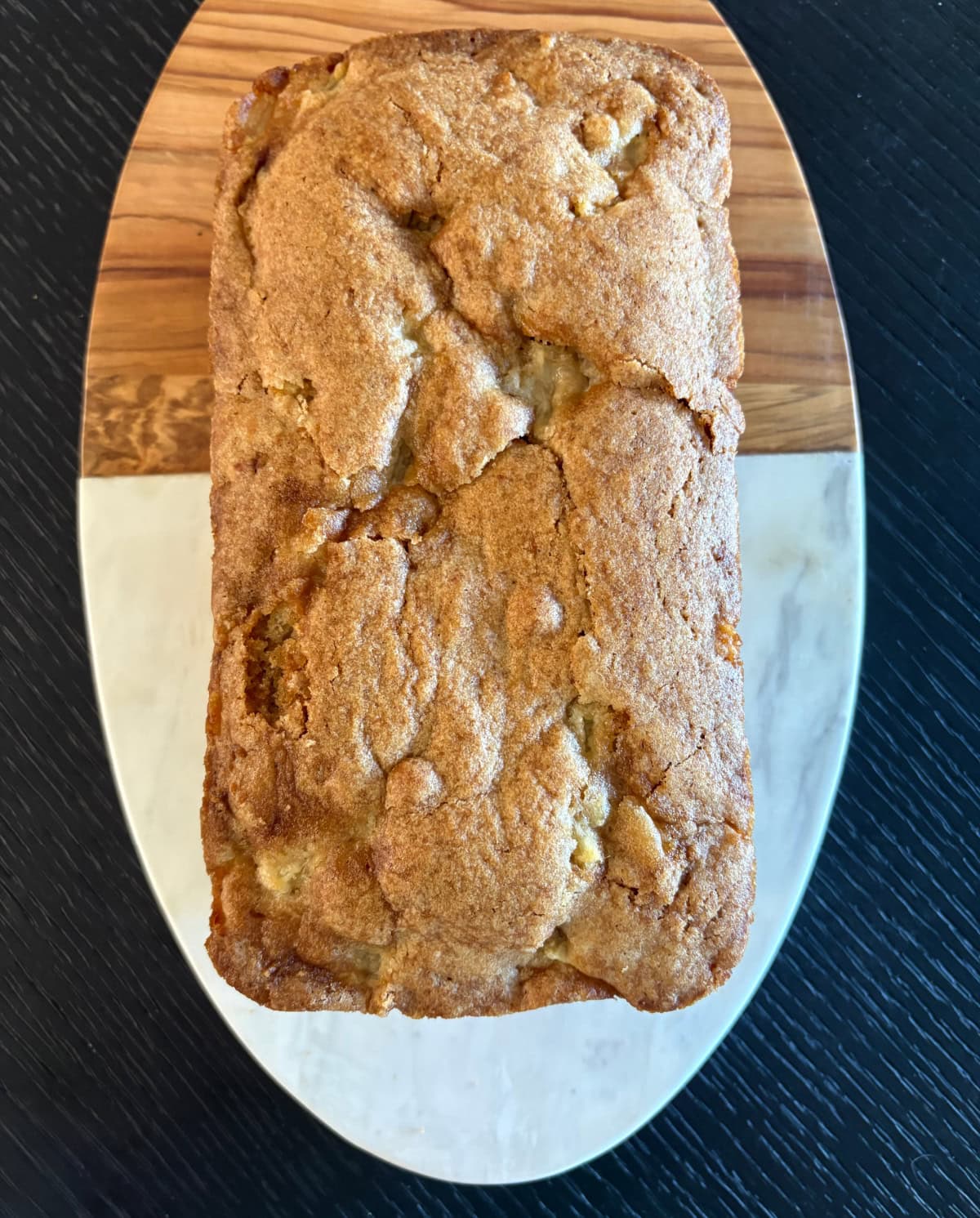 overhead shot of loaf of pear bread