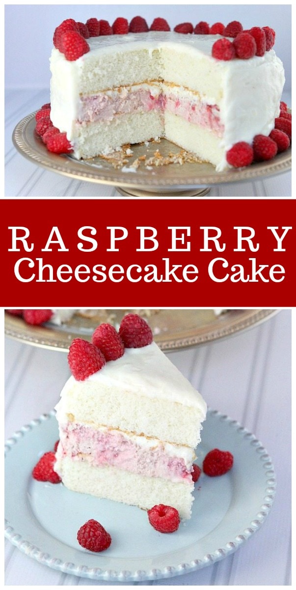 This Raspberry Cheesecake Cake is the perfect, pretty cake for celebrations! #raspberry #cheesecake #cake #recipe