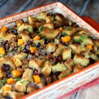 Sausage Herb Stuffing with Butternut Squash and Cranberries