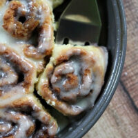 no yeast eggnog cinnamon rolls in a pan