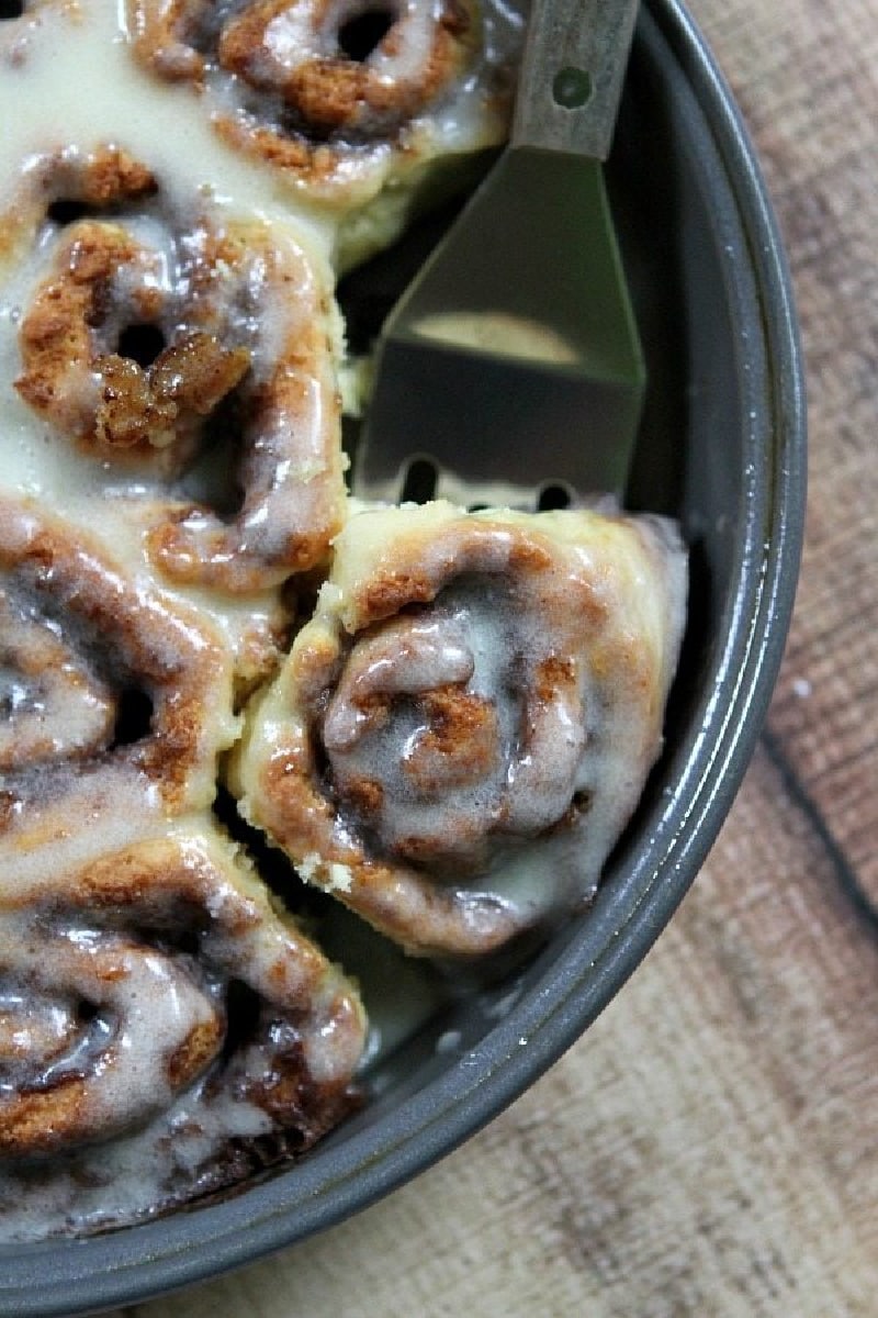 no yeast eggnog cinnamon rolls in a pan