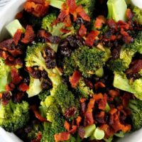 bowl of broccoli with hot bacon dressing