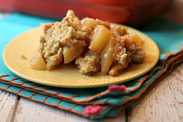 Irish Apple Crisp serving on yellow plate