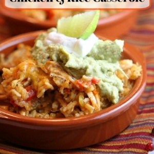 Pinterest collage image for tex mex chicken and rice casserole