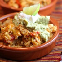 tex mex chicken and rice casserole serving in bowl