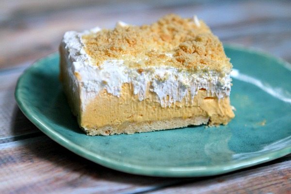 No Bake Pumpkin Shortbread Bar on a plate